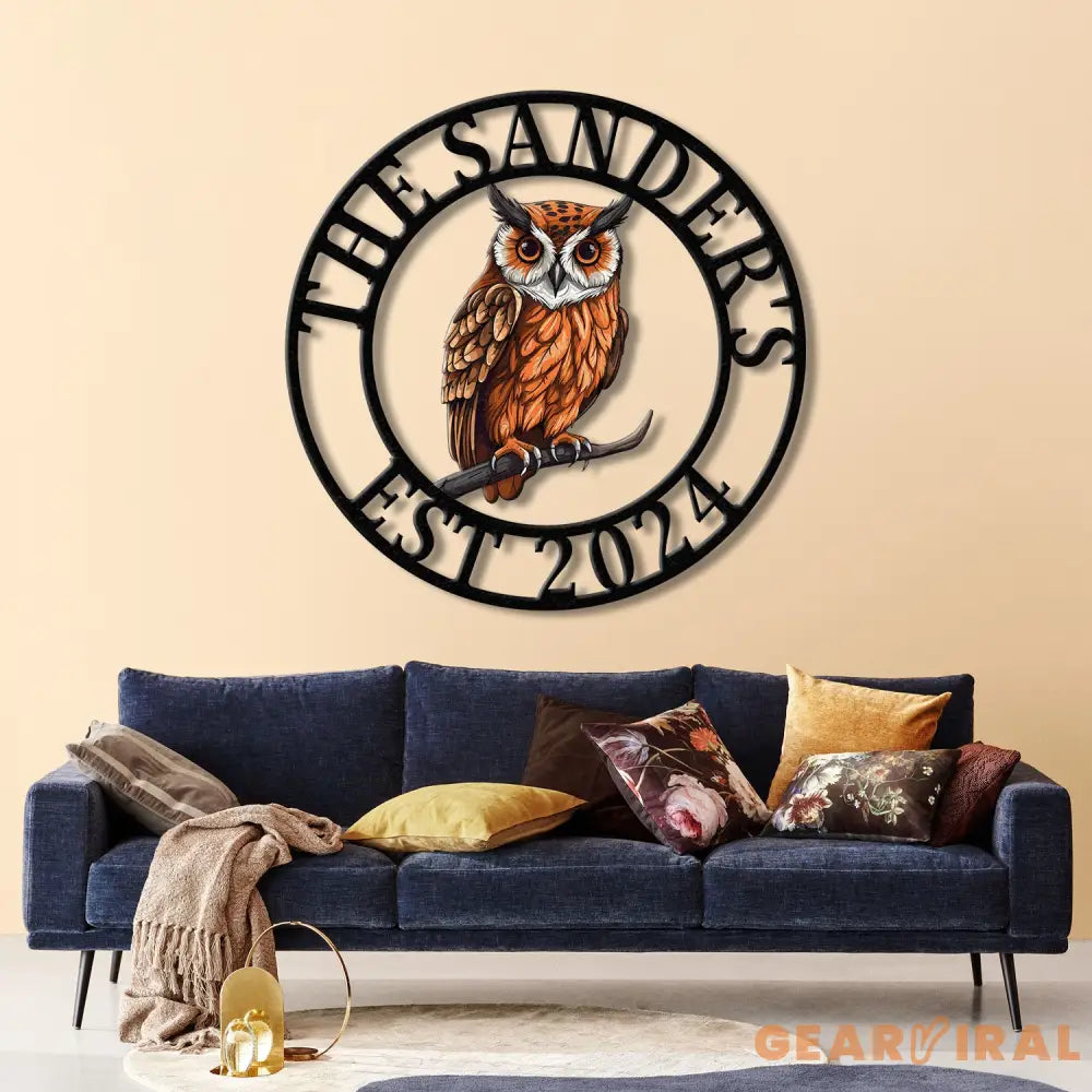 Custom Owl Metal Sign Personalized Outdoor Owl Decor Wildlife Metal Wall Art Rustic Family Name Sign Woodland Themed