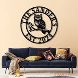 Custom Owl Metal Sign Personalized Outdoor Owl Decor Wildlife Metal Wall Art Rustic Family Name Sign Woodland Themed