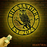 Custom Owl Metal Sign Personalized Outdoor Owl Decor Wildlife Metal Wall Art Rustic Family Name Sign Woodland Themed