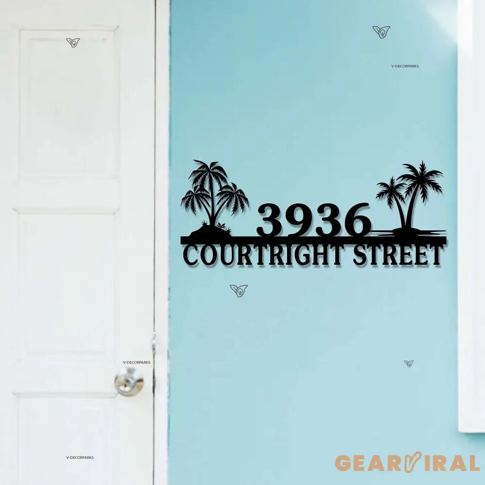 Custom Palm Tree House Number Metal Art - Tropical Address Sign - Beach House Decor - Outdoor Address Metal Sign