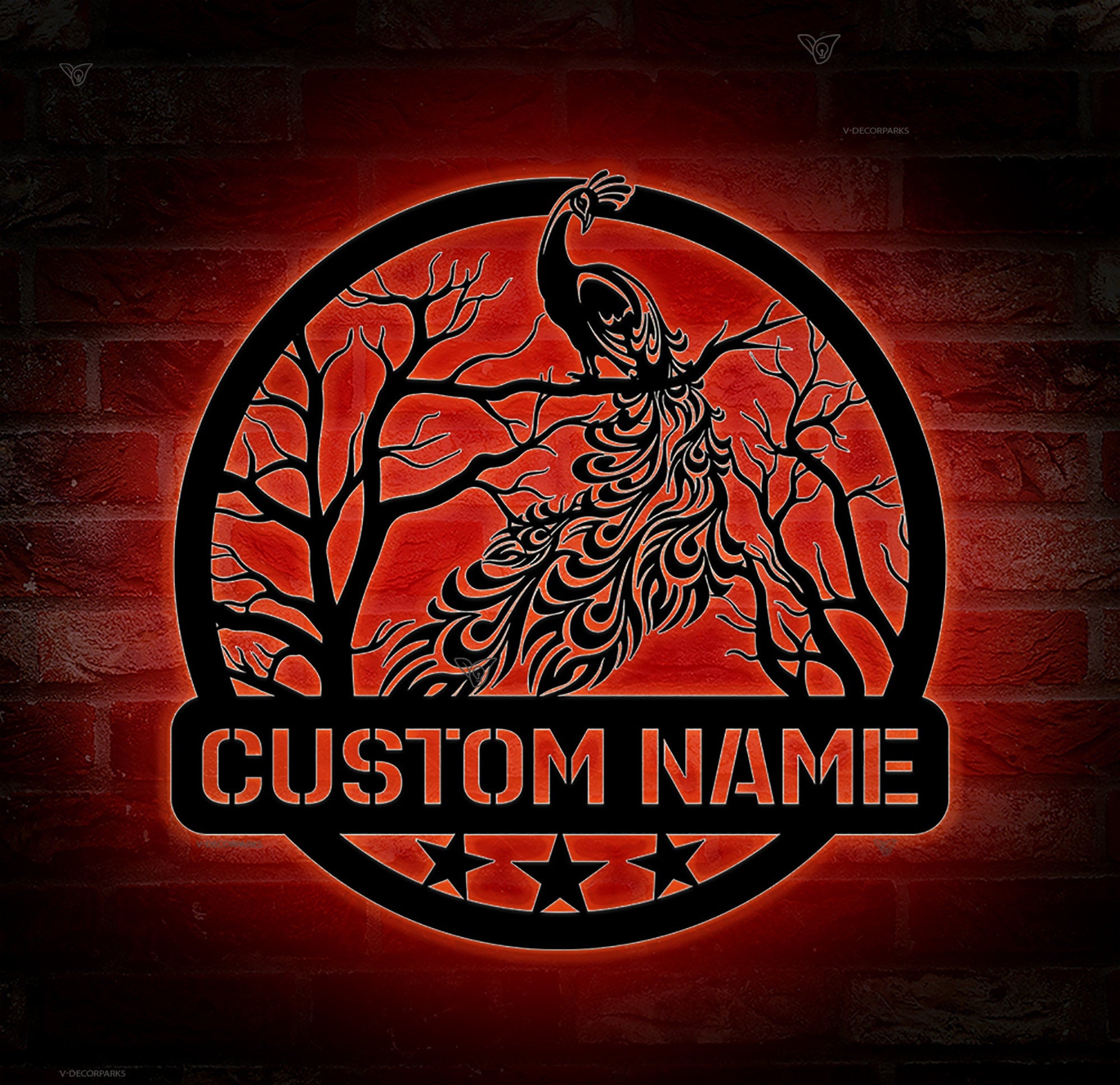 Custom Peacock Bird Metal Wall Art LED Light - Natural Peafowl Lover Sign Home Decor - Boy Girl Nursery Decoration - Peacock Housewarming Xmas | GearViral