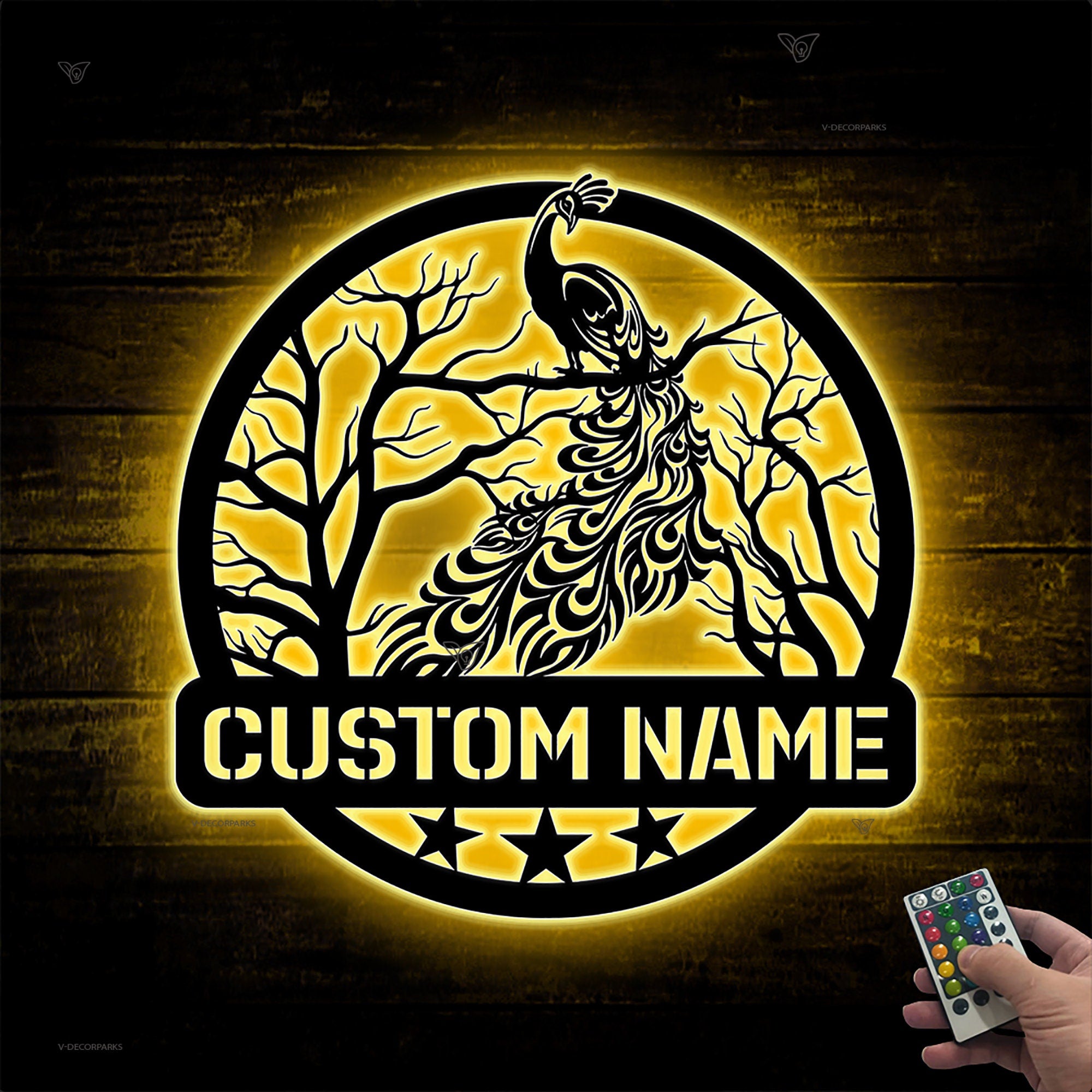 Custom Peacock Bird Metal Wall Art LED Light - Natural Peafowl Lover Sign Home Decor - Boy Girl Nursery Decoration - Peacock Housewarming Xmas | GearViral