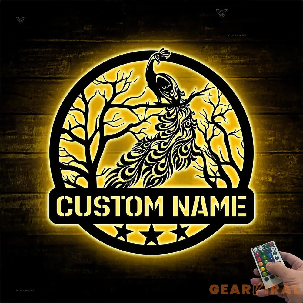 Custom Peacock Bird Metal Wall Art LED Light - Natural Peafowl Lover Sign Home Decor - Boy Girl Nursery Decoration