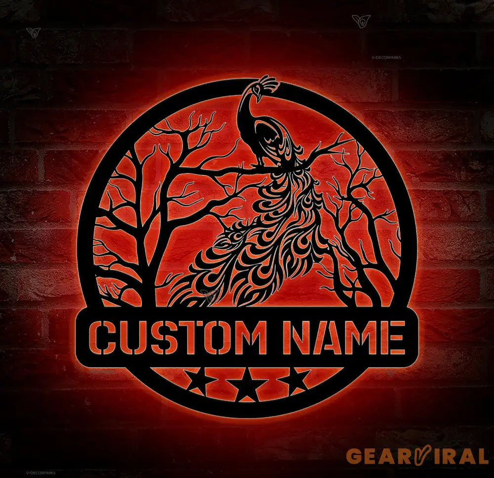 Custom Peacock Bird Metal Wall Art LED Light - Natural Peafowl Lover Sign Home Decor - Boy Girl Nursery Decoration