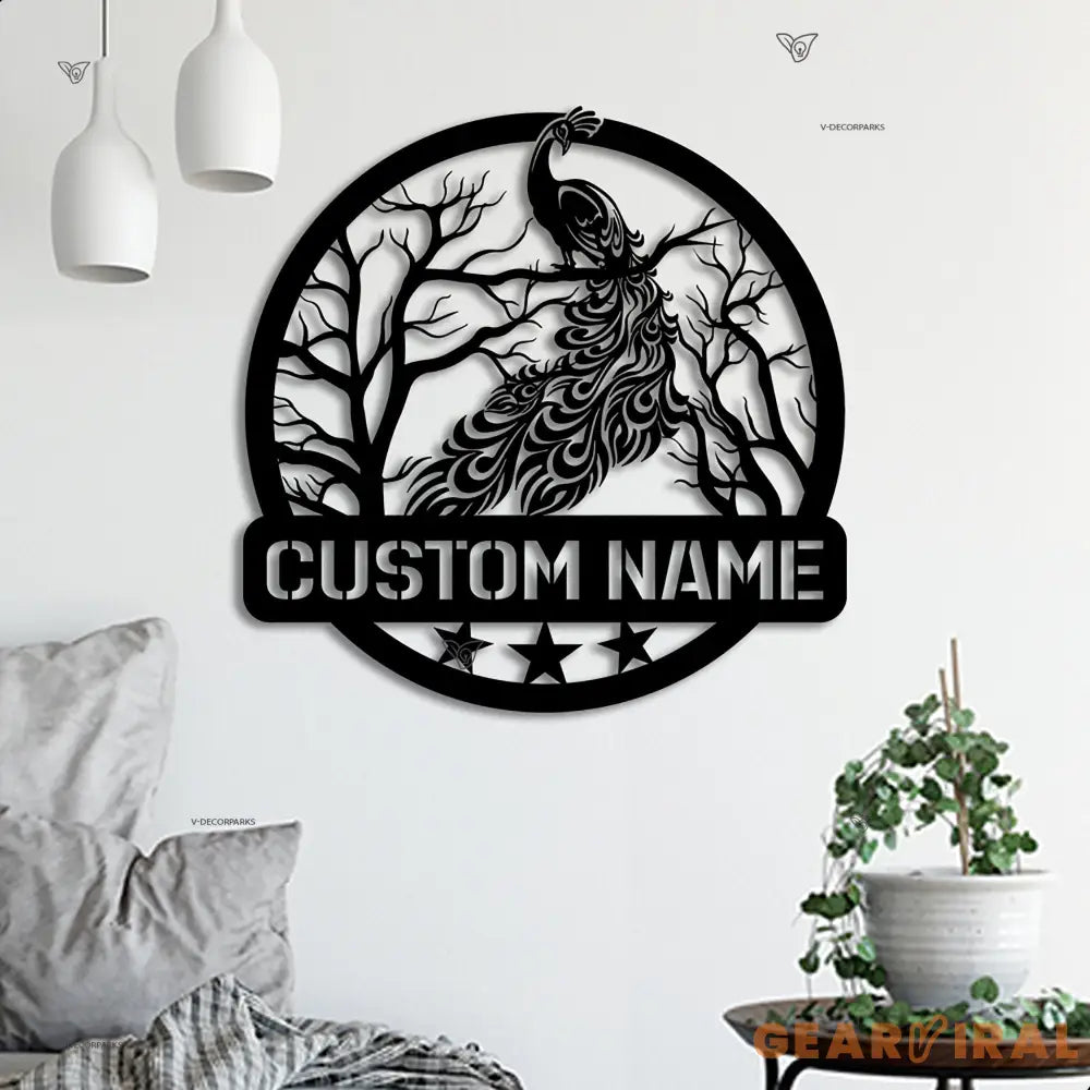 Custom Peacock Bird Metal Wall Art LED Light - Natural Peafowl Lover Sign Home Decor - Boy Girl Nursery Decoration