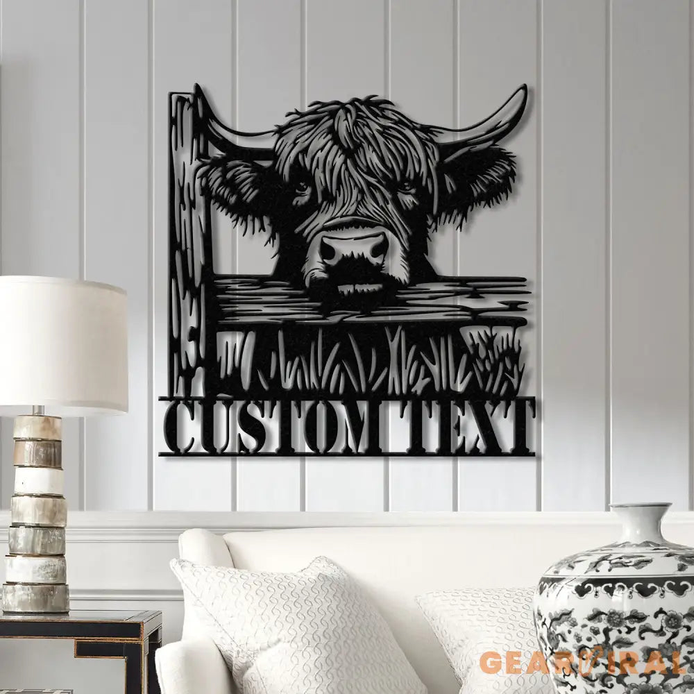 Custom Peeking Highland Cow Metal Sign with Led Light Highland Cow Metal Wall Art Personalized Peeking Highland Cow