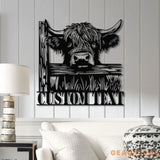 Custom Peeking Highland Cow Metal Sign with Led Light Highland Cow Metal Wall Art Personalized Peeking Highland Cow