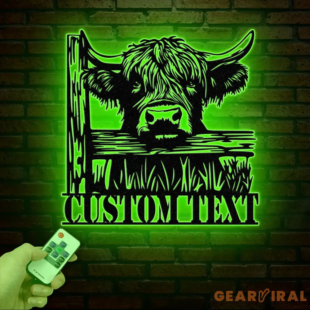 Custom Peeking Highland Cow Metal Sign with Led Light Highland Cow Metal Wall Art Personalized Peeking Highland Cow