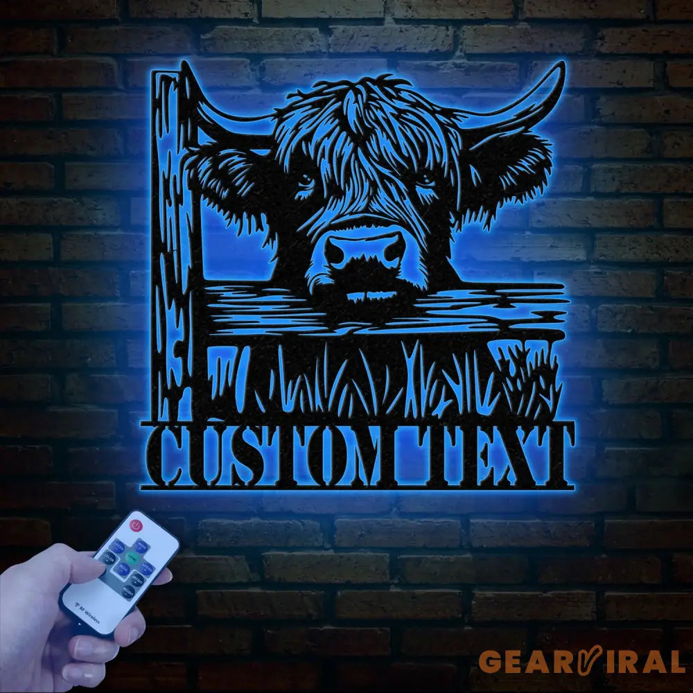 Custom Peeking Highland Cow Metal Sign with Led Light Highland Cow Metal Wall Art Personalized Peeking Highland Cow
