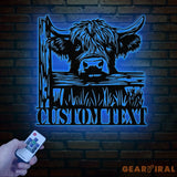 Custom Peeking Highland Cow Metal Sign with Led Light Highland Cow Metal Wall Art Personalized Peeking Highland Cow