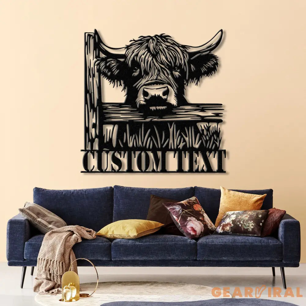 Custom Peeking Highland Cow Metal Sign with Led Light Highland Cow Metal Wall Art Personalized Peeking Highland Cow