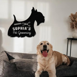 Custom Pet Grooming Hair Salon Metal Wall Art LED Light Personalized Groomer Name Sign Pet Grooming Decoration Home
