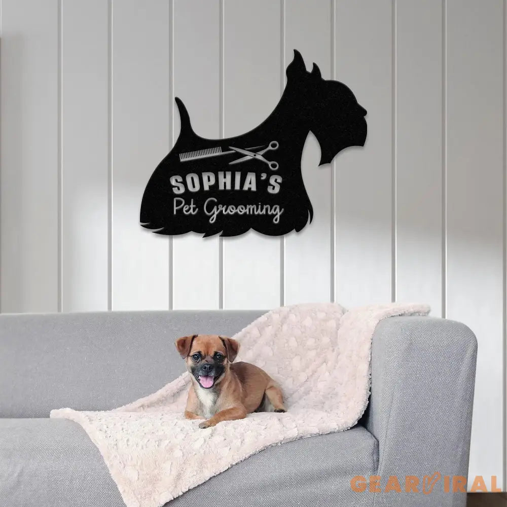 Custom Pet Grooming Hair Salon Metal Wall Art LED Light Personalized Groomer Name Sign Pet Grooming Decoration Home