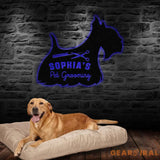 Custom Pet Grooming Hair Salon Metal Wall Art LED Light Personalized Groomer Name Sign Pet Grooming Decoration Home
