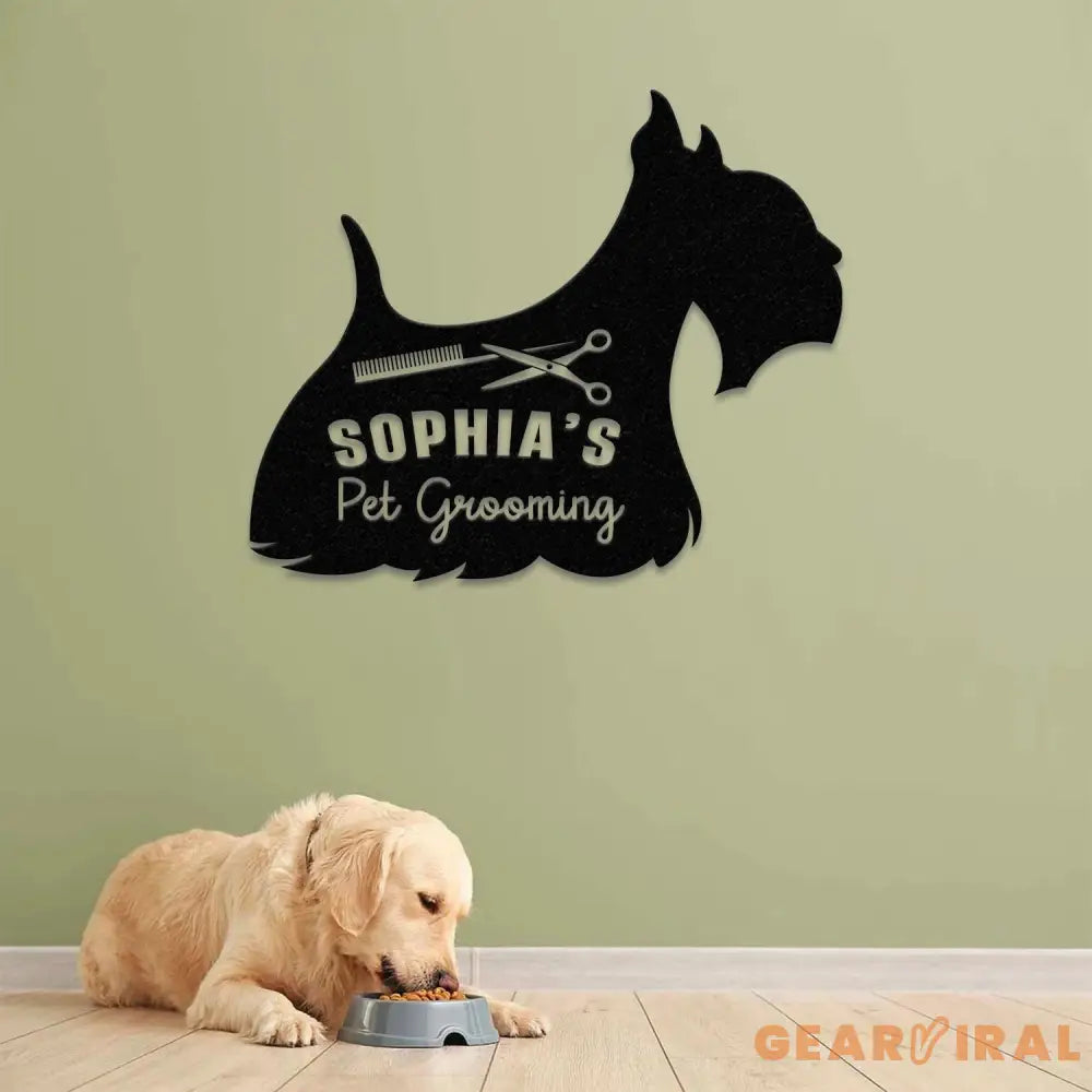 Custom Pet Grooming Hair Salon Metal Wall Art LED Light Personalized Groomer Name Sign Pet Grooming Decoration Home