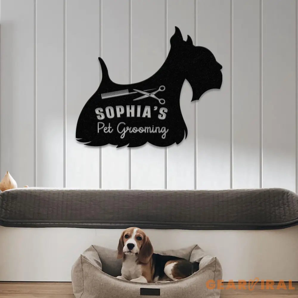 Custom Pet Grooming Hair Salon Metal Wall Art LED Light Personalized Groomer Name Sign Pet Grooming Decoration Home