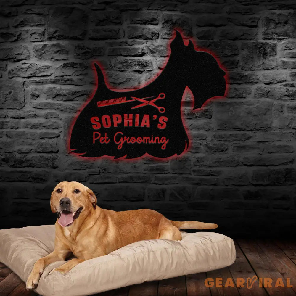 Custom Pet Grooming Hair Salon Metal Wall Art LED Light Personalized Groomer Name Sign Pet Grooming Decoration Home