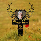 Custom Photo Angel Wings Grave Marker Temporary Grave Marker With Photo Outdoor Memorial Plaque Sympathy Plaque
