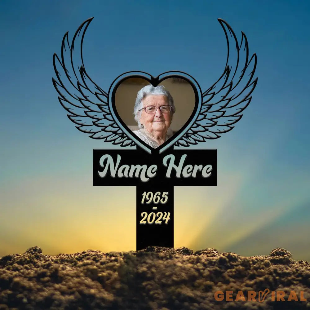 Custom Photo Angel Wings Grave Marker Temporary Grave Marker With Photo Outdoor Memorial Plaque Sympathy Plaque