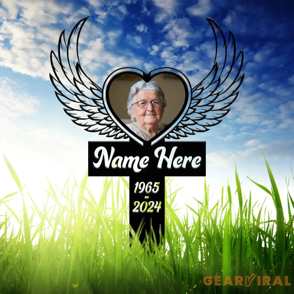 Custom Photo Angel Wings Grave Marker Temporary Grave Marker With Photo Outdoor Memorial Plaque Sympathy Plaque