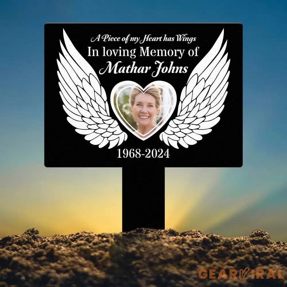 Custom Photo Angel Wings Heart Memorial Sign Temporary Grave Marker With Photo Outdoor Memorial Sign Sympathy Plaque