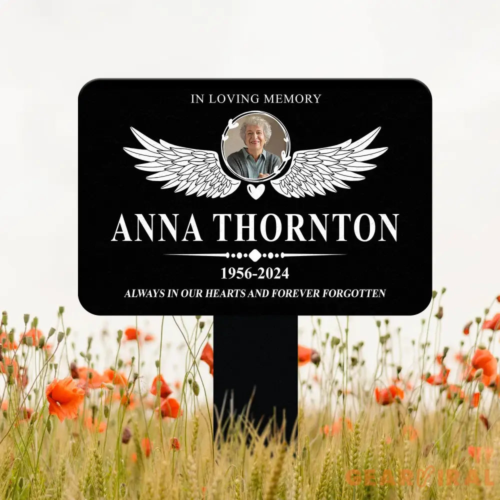 Custom Photo Angel Wings Heart Memorial Sign Temporary Grave Marker With Photo Outdoor Memorial Sign Sympathy Plaque