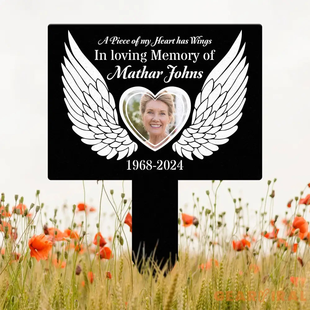 Custom Photo Angel Wings Heart Memorial Sign Temporary Grave Marker With Photo Outdoor Memorial Sign Sympathy Plaque
