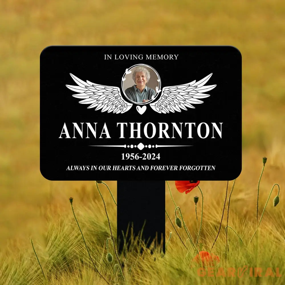 Custom Photo Angel Wings Heart Memorial Sign Temporary Grave Marker With Photo Outdoor Memorial Sign Sympathy Plaque