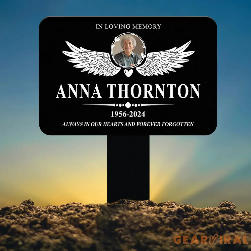 Custom Photo Angel Wings Heart Memorial Sign Temporary Grave Marker With Photo Outdoor Memorial Sign Sympathy Plaque