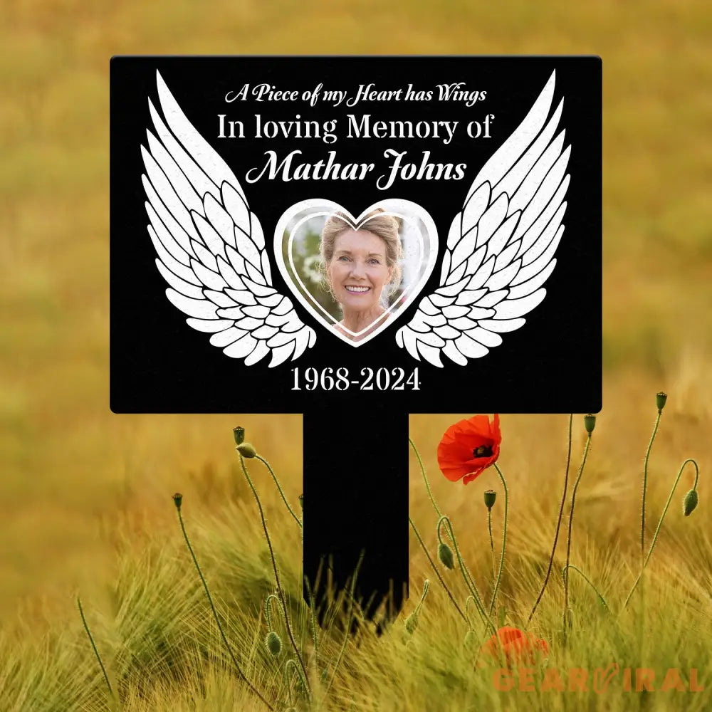 Custom Photo Angel Wings Heart Memorial Sign Temporary Grave Marker With Photo Outdoor Memorial Sign Sympathy Plaque