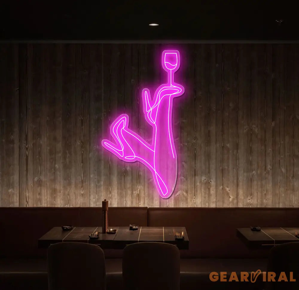 Custom Pink Neon Woman with Wine Glass Sign - LED Neon Wall Art for Bar Decor - Modern Lighting for Home Lounge or