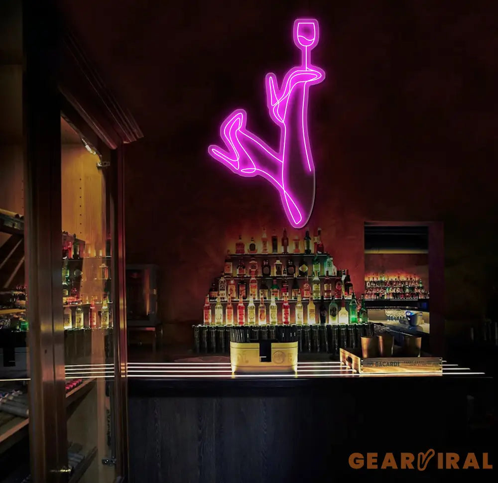 Custom Pink Neon Woman with Wine Glass Sign - LED Neon Wall Art for Bar Decor - Modern Lighting for Home Lounge or