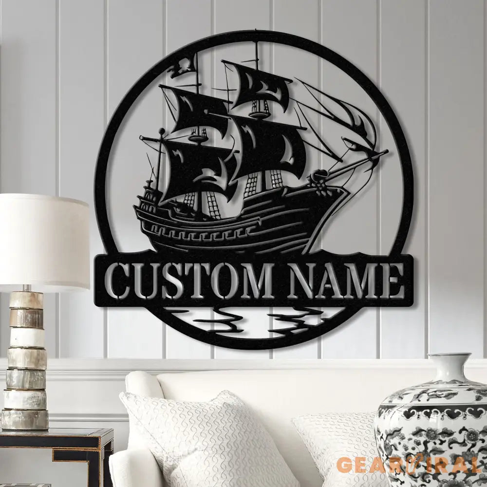 Custom Pirate Ship Metal Wall Sign with Led Light Personalized Pirate Ship Wall Decor Pirate Ship Lover Gift Gift for