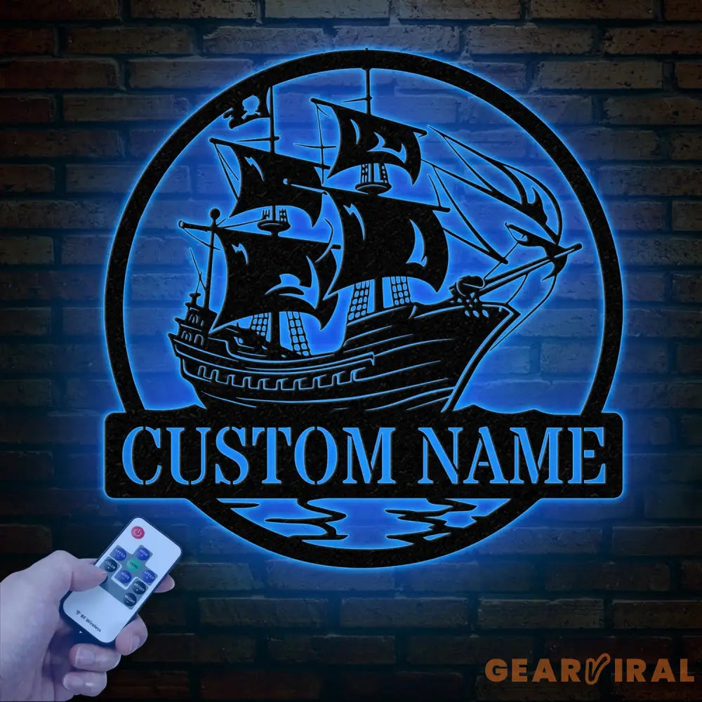Custom Pirate Ship Metal Wall Sign with Led Light Personalized Pirate Ship Wall Decor Pirate Ship Lover Gift Gift for
