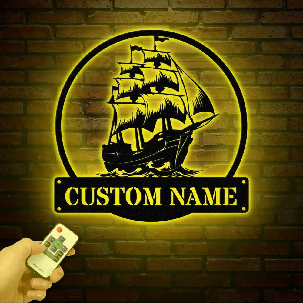 Custom Pirate Ship Metal Wall Sign with Led Light Personalized Pirate Ship Wall Decor Pirate Ship Lover Gift Gift for