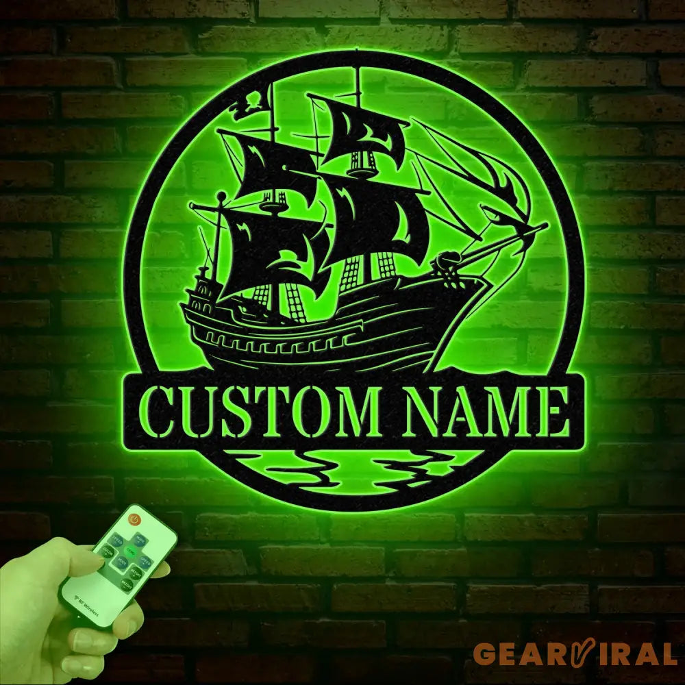 Custom Pirate Ship Metal Wall Sign with Led Light Personalized Pirate Ship Wall Decor Pirate Ship Lover Gift Gift for