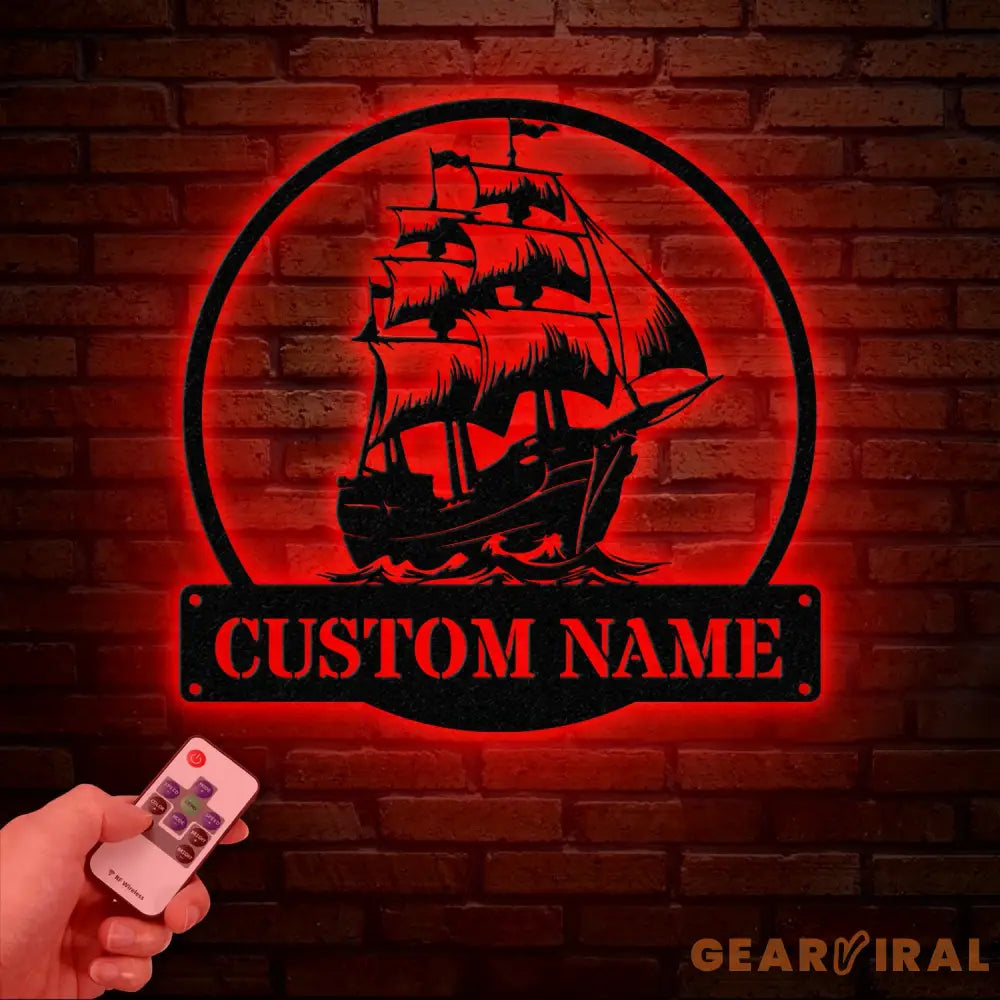 Custom Pirate Ship Metal Wall Sign with Led Light Personalized Pirate Ship Wall Decor Pirate Ship Lover Gift Gift for