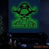 Custom Pirate Skull Metal Sign with LED Light Personalized Pirate Ship Name Sign Skeleton Piracy Decoration Birthday