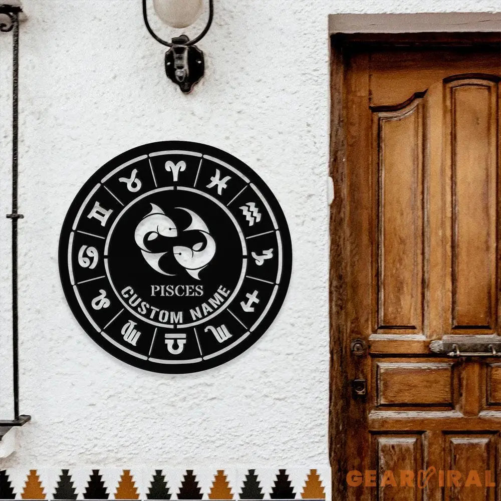 Custom Pisces Zodiac Metal Wall Art Personalized Pisces Zodiac Name Sign Decoration For Room Horoscope Home Decor