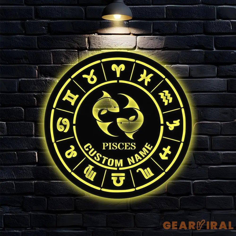Custom Pisces Zodiac Metal Wall Art Personalized Pisces Zodiac Name Sign Decoration For Room Horoscope Home Decor