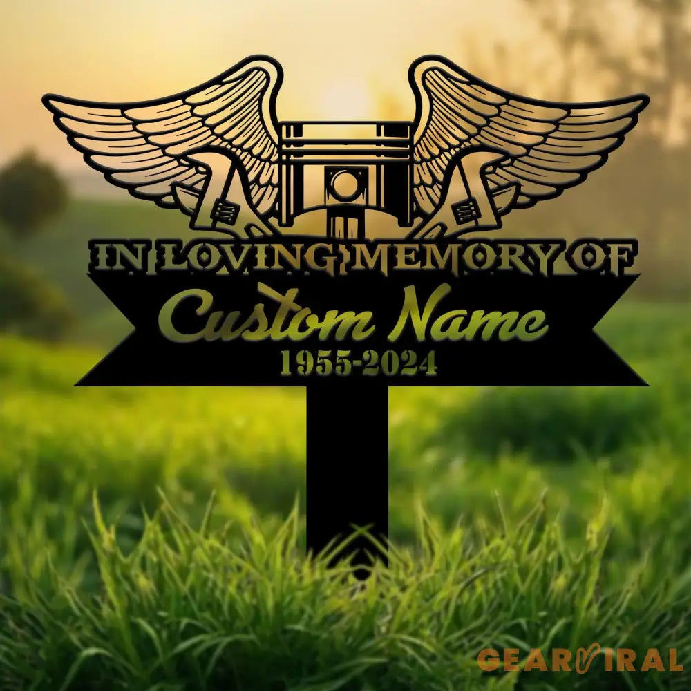 Custom Piston with Angel Wings Memorial Plaque Stake Personalized Mechanic Engineer Tools Memorial Stake Sympathy Sign