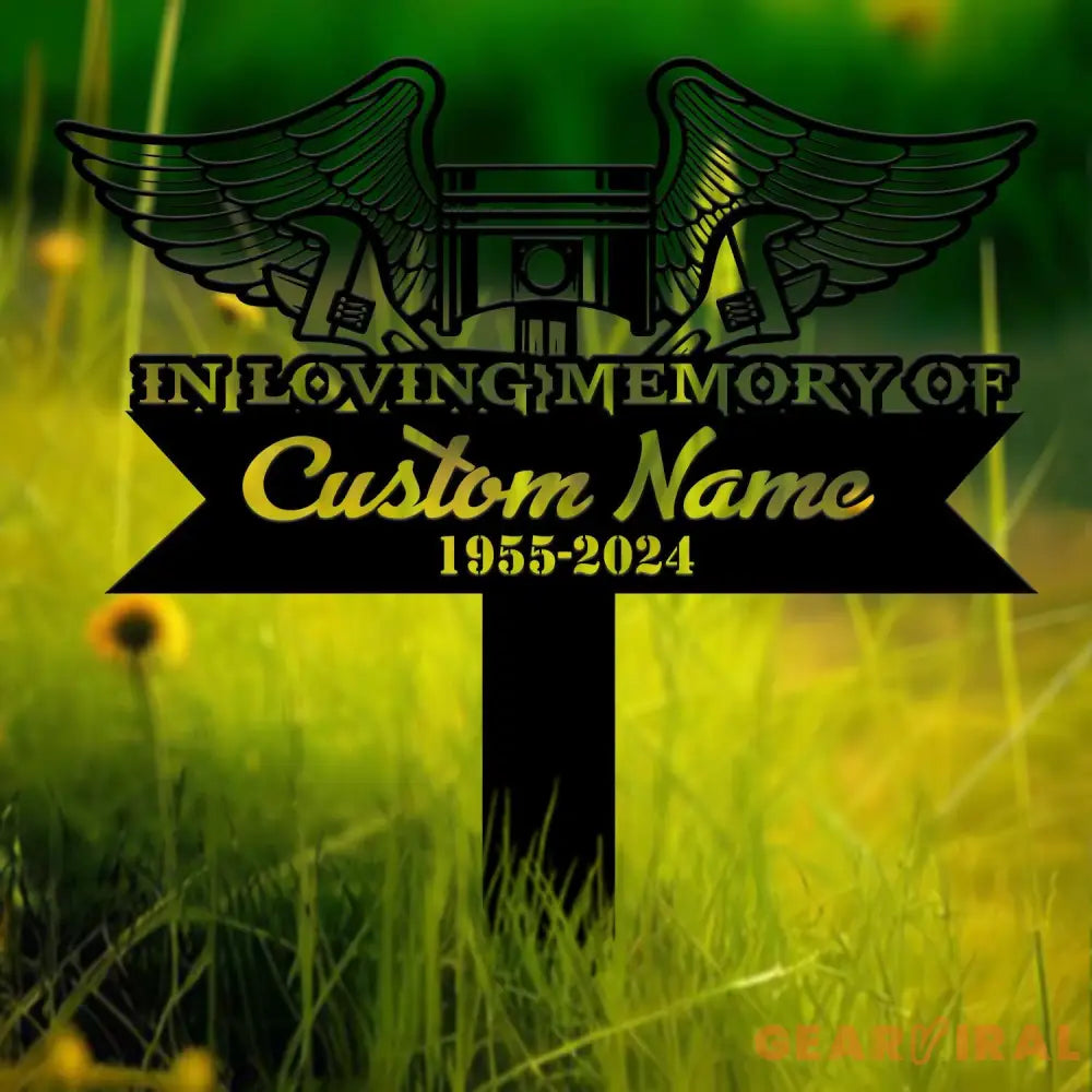 Custom Piston with Angel Wings Memorial Plaque Stake Personalized Mechanic Engineer Tools Memorial Stake Sympathy Sign