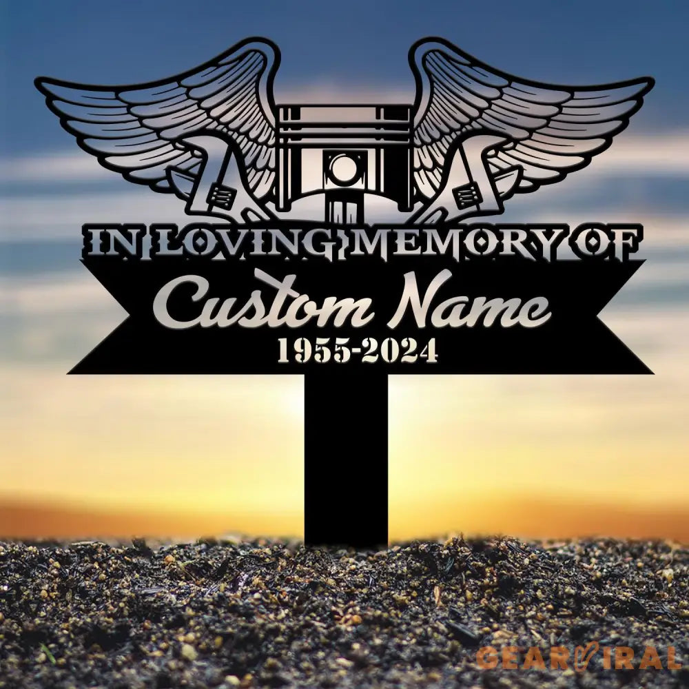 Custom Piston with Angel Wings Memorial Plaque Stake Personalized Mechanic Engineer Tools Memorial Stake Sympathy Sign