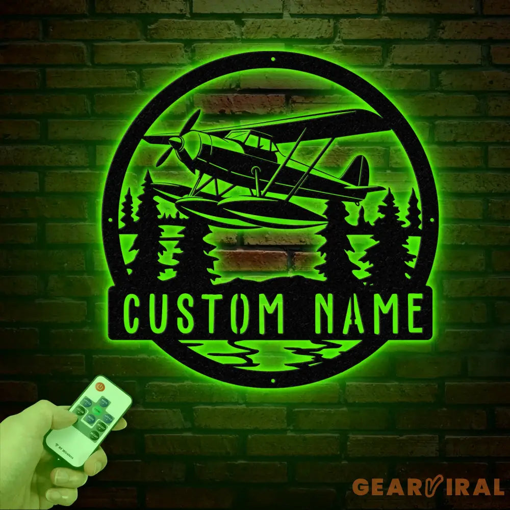 Custom Plane with Floats LED Metal Sign Personalized Aircraft Mechanic Gift Pilot Name Wall Hanging Unique Aviation
