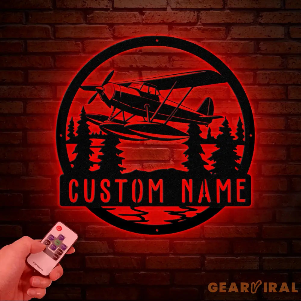 Custom Plane with Floats LED Metal Sign Personalized Aircraft Mechanic Gift Pilot Name Wall Hanging Unique Aviation