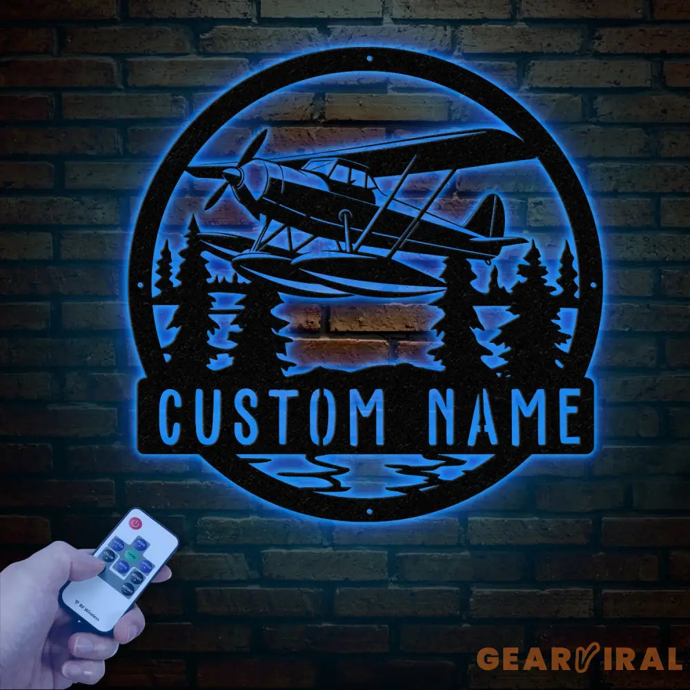 Custom Plane with Floats LED Metal Sign Personalized Aircraft Mechanic Gift Pilot Name Wall Hanging Unique Aviation