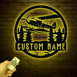 Custom Plane with Floats LED Metal Sign Personalized Aircraft Mechanic Gift Pilot Name Wall Hanging Unique Aviation