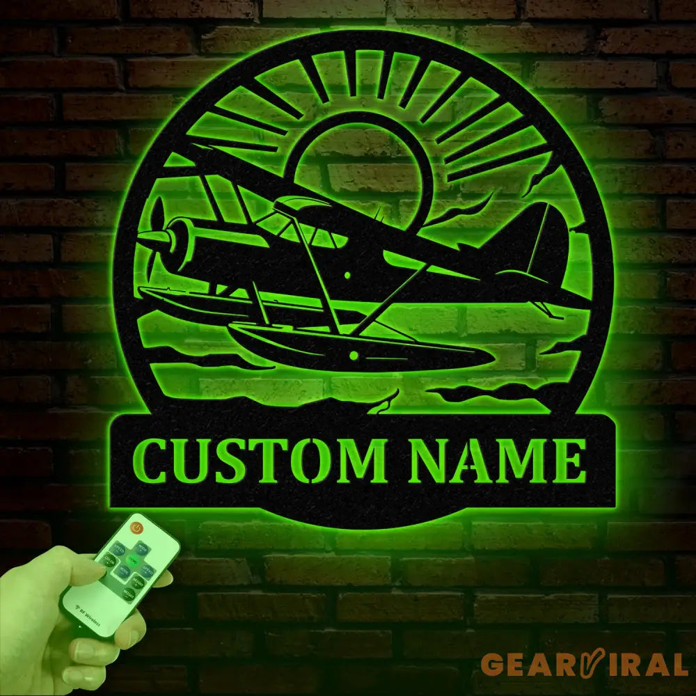 Custom Plane with Floats Metal Sign Art with LED Light Personalized Aircraft Pilot Sign Mechanic Gift Custom Plane Wall