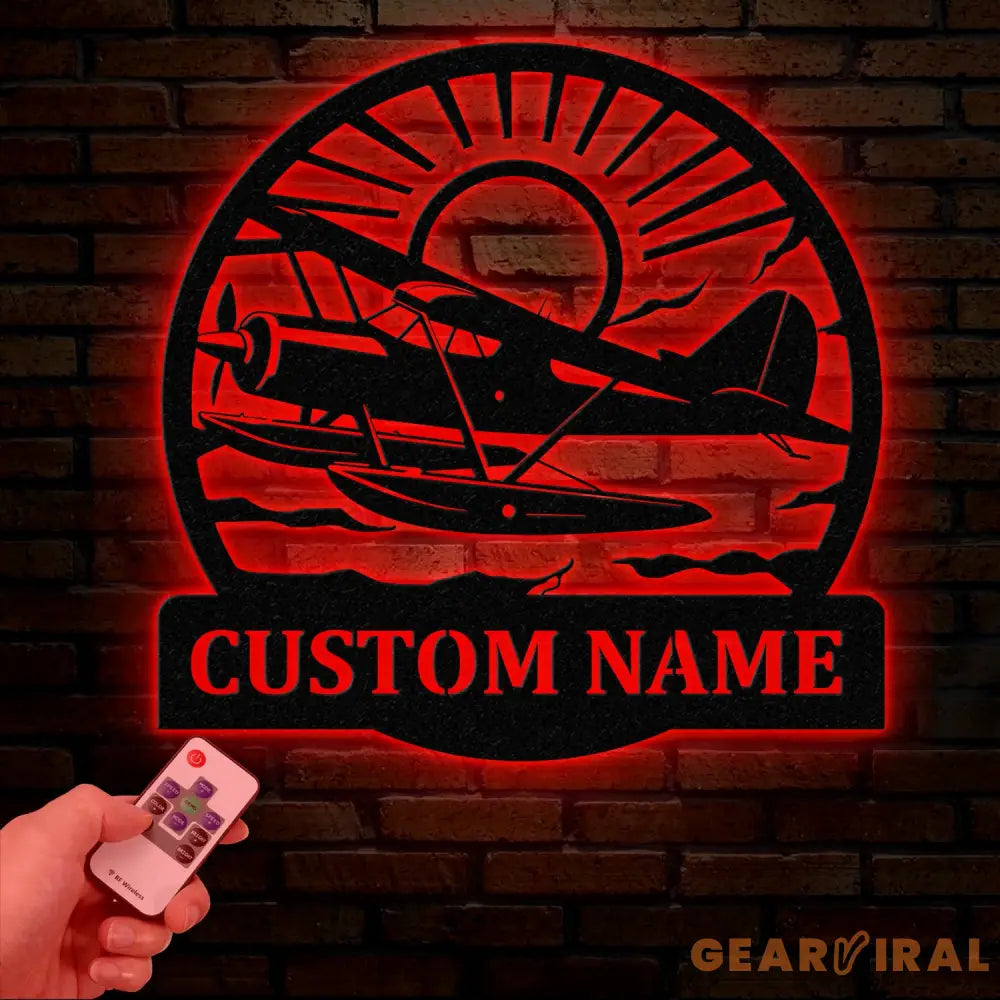 Custom Plane with Floats Metal Sign Art with LED Light Personalized Aircraft Pilot Sign Mechanic Gift Custom Plane Wall