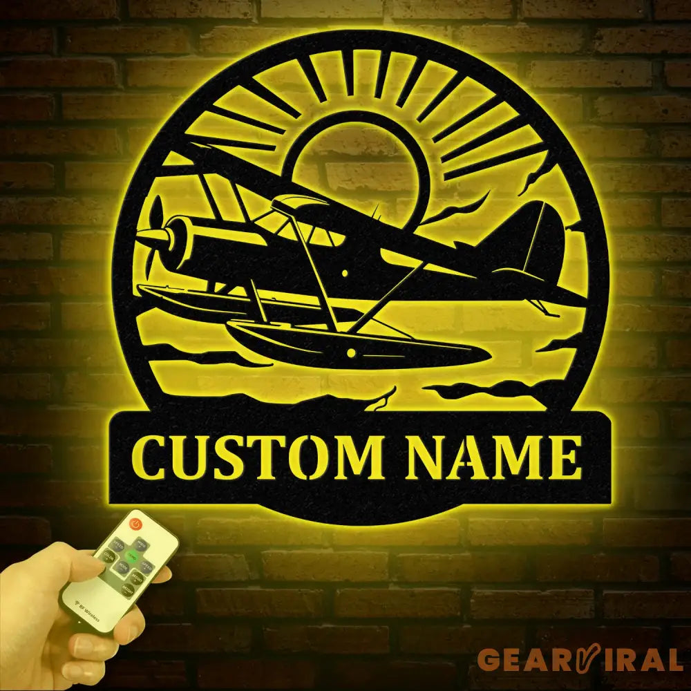 Custom Plane with Floats Metal Sign Art with LED Light Personalized Aircraft Pilot Sign Mechanic Gift Custom Plane Wall